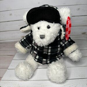 Animal‎ Adventure 15" White Bear Black Plaid Winter Jacket Cap Plush Stuffed Toy